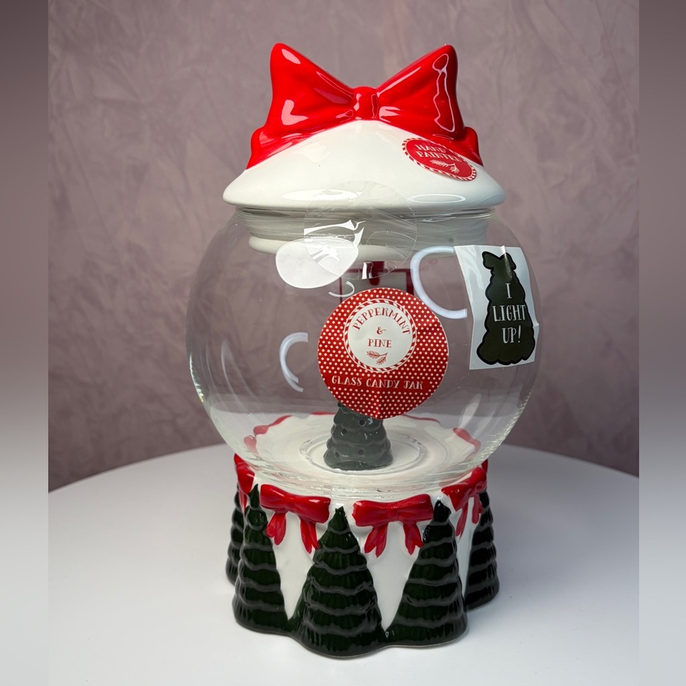 Peppermint & Pine Holiday Glass Jar with Light up Tree